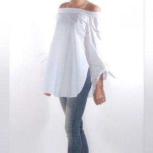 Tibi off the shoulder poplin tunic